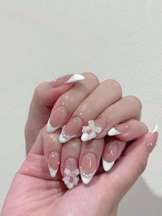 White French Almond Nails, Blush Nail Designs, French Almond Nails, French Almond, Bare Nails, Cute Pink Nails, Nail Art 3d, Band Nails, Asian Nails