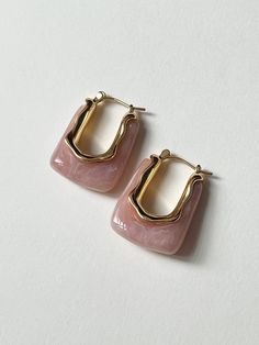 Gabi The Label, Marbled Resin, Box Pouch, Hoops Gold, Nature Inspired Jewelry, Pink Marble, Creative Jewelry