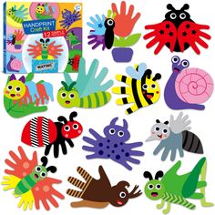 PRICES MAY VARY. Insect Handprint Craft Set: This handprint art craft for children aged 3+ includes 11 pre-cut insect handprint cards, 11 instructions, 2 sheets of double sided tape, many google eyes and a colorful gift box. Easy to DIY, suitable for kids’ art project. Interesting Design: This crafts has lovely vivid and colourful patterns, including 11 types of insects, just like ant, butterfly, caterpillar, ladybird, beetle and more. Children can have great fun with their friends playing with Chick Craft, Spring Crafts Preschool, Bug Crafts, Toddler Arts And Crafts, Handprint Craft, Daycare Crafts, Handprint Art, Toddler Art, Colorful Gifts