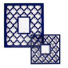 two blue frames with white circles on them