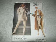 CHRISTIAN DIOR VOGUE PATTERN  PARIS ORIGINAL # 1637 COAT & PANTS Vintage Patterns Sewing, Pattern Coat, Sewing Patterns Vintage, Pants Sewing Pattern, Sleeves With Cuffs