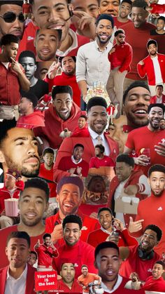 a collage of men in red and white