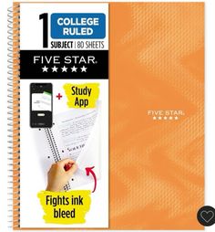 the five star student's book is shown in orange and white with writing on it