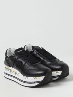 Sneakers PREMIATA Woman color Black 1 Black Sneakers With Studded Rubber Outsoles For Spring, Spring Black Sneakers With Studded Rubber Outsoles, Black Low-top Platform Sneakers With Branded Heel Counter, Italian Fashion Designers, Italian Fashion, Woman Colour, Womens Shoes Sneakers, Womens Sneakers, Black Color