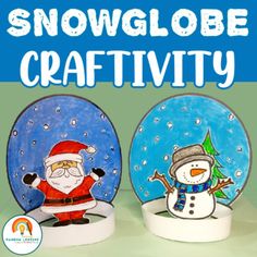 two snow globe crafts with santa and snowman