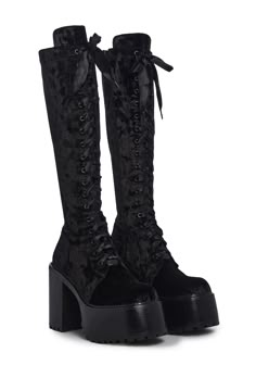 Stile Punk Rock, Velvet Knee High Boots, Dolls Kill Shoes, Mode Shoes