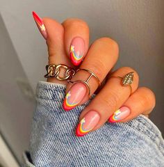 40+ Gorgeous Rainbow Nails Design Ideas You Must Try - Veesly Yellow Nail, Colorful Nails, Her Nails, Nails Polish, Rainbow Nails, Nail Designs Spring, Funky Nails, Pretty Acrylic Nails, Chic Nails