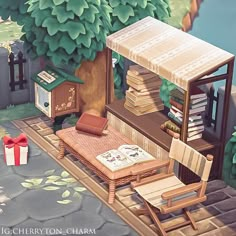 an animated image of a book store in the woods