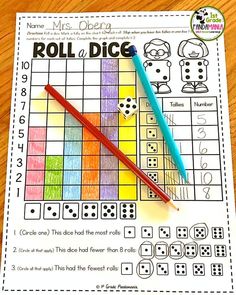 roll and dice game with two pencils on it