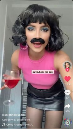 a fake woman holding a wine glass with the caption, guys hear me out