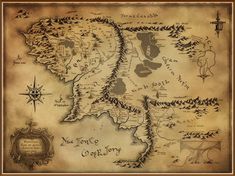 a map that looks like it is from the lord of the rings, with many different locations