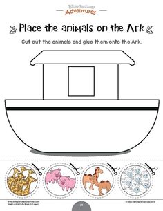 the animals on the ark cut out and glue them onto the ark