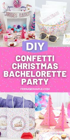 a pink and white christmas party with confetti