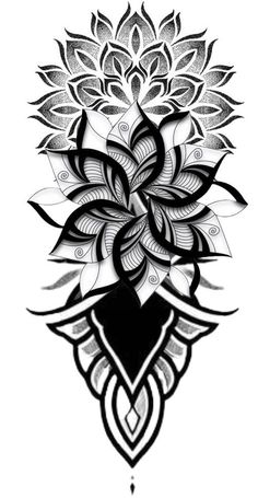 a black and white drawing of a flower with leaves on the petals, in an ornate design