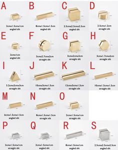 different types of metal objects are shown in this diagram, with the letters and numbers below them