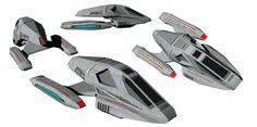 a futuristic space ship is shown in three different positions