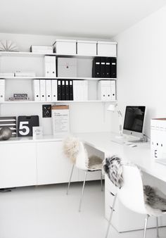 a white desk and chair in a room