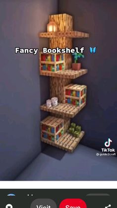 an image of a book shelf made out of wooden crates and boxes with the caption fancy bookshelf