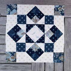 the block is made up of blue and white squares, with polka dots on them