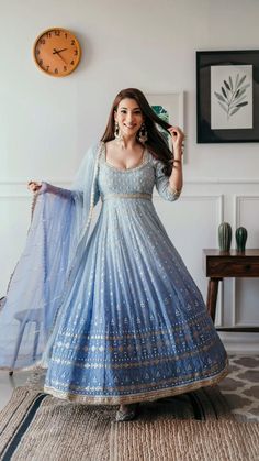 Anarkali Lakhnavi Suits, Royal Anarkali Dresses, Anarkali Dress For Sangeet, Lucknowi Anarkali Dress, Engagement Outfit Inspo Indian, Anarkali Dress For Engagement, Sequence Anarkali Dress, Lucknowi Anarkali Suits, Anarkali For Engagement