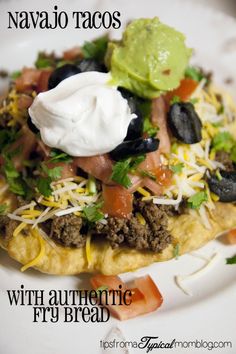 navajo tacos with authentic fry bread, sour cream and avocado