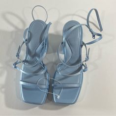 Gb Light Blue Heals. New With Tag Light Blue Strappy Heels, Light Blue Open Heel Synthetic Sandals, Light Blue Synthetic Open Heel Sandals, Light Blue Sandals With Heel Strap And Round Toe, Blue Strappy Synthetic Heels, Blue Synthetic Strappy Heels, Light Blue Sandals With Ankle Strap And Heel Strap, Blue Ankle Strap Synthetic Sandals, Blue Ankle Strap Sandals In Synthetic Material