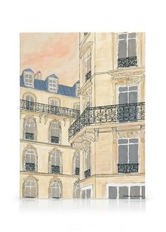 a drawing of an apartment building with balconies and balcony railings in paris