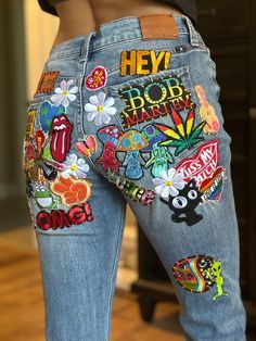 Jean Ideas, Vintage Flare Jeans, Fashion Fails, Upcycled Clothes, Rock Outfit, Jean Crafts, Rock Outfits, Vintage Flare, Cycling Clothing