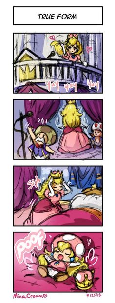 a comic strip with mario and princess peaches in bed, on the same page