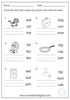 worksheet with words and pictures to help students learn how to write the word