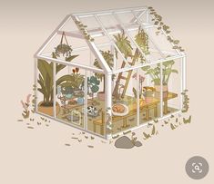 an illustration of a house with plants inside