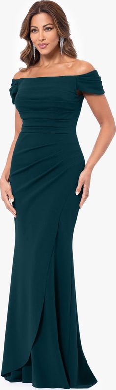 Xscape Evenings Ruched Scuba Off the Shoulder Gown | Nordstrom Chic Off-shoulder Ruched Evening Dress, Off-shoulder Ruched Gown For Formal Occasions, Off-shoulder Maxi Dress With Ruched Bodice For Evening, Off-shoulder Evening Gown With Ruched Bodice, Evening Off-shoulder Gown With Ruched Details, Favorite Daughter, Mothers Dresses, Bride Gowns, Maternity Shops