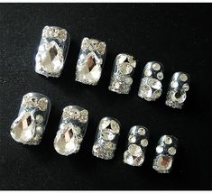 Medium Square Blinged Out Luxury Press On Nails SENA NAIL Blinged Out Nails, Nails Medium Length, Luxury Press On Nails, Nails Square, Nails Medium, Press On Nails, Medium Length, Square, Nails