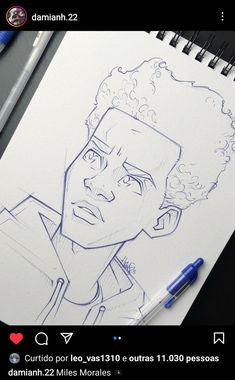 a drawing of a man with curly hair