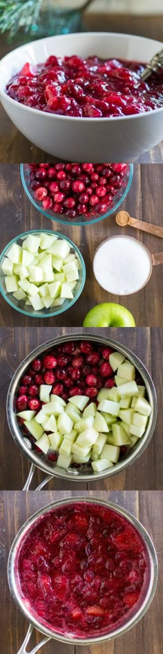 apples and cranberry sauce in bowls on a table