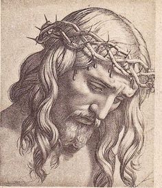 a drawing of jesus with crown of thorns on his head