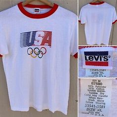 vintage Levi’s USA Olympics ringer tee t-shirt 1984 Olympics size XL | eBay Sports Shirt Outfit, Vintage T-shirt With Screen Print For Sports Events, Vintage Graphic Print T-shirt For Sports Events, Vintage Logo Print T-shirt For Sports Season, Olympics Design, Ringer Tee Outfit, Olympics Costume, Vintage Olympics Shirt, Vintage Ringer Tee