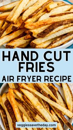 It's easy to make crispy and delicious Hand Cut Fries in your air fryer with russet potatoes, a few spritzes of oil, and seasoned salt. Perfect as a side dish or snack! Raw Potatoes In Air Fryer, Potato Fries Recipes Air Fryer, Russet Potato French Fries, Air Fryer Fries Fresh, Air Fry Potatoes Fries, Fresh Fries In Air Fryer, Homade Fries Air Fryer, Fresh Cut Fries In Air Fryer, Air Fryer Potatoes French Fries