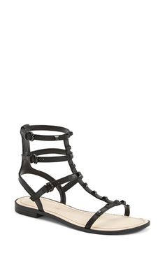 Rebecca+Minkoff+'Georgina'+Studded+Leather+Sandal+(Women)+available+at+#Nordstrom Studded Gladiator Sandals, Studded Shoes, Black Gladiator Sandals, T Strap Flats, Roman Sandals, Studded Sandals, Leather Sandals Women, Studded Leather, Shoe Obsession