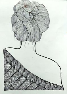 a drawing of a woman's back with her hair in a bun