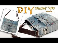 a bag made out of jeans with the words diy dancing hips style