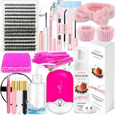 PRICES MAY VARY. 【What Will You Get】DIY eyelash extension kit includes 1*individual eyelash clusters(280 pcs 9-16mm 40D curl),1*lash bond and seal (Bond 5ml+Seal 5ml),1*lash glue remover 5g,1*mascara 5ml(black),1*eyeliner,1*200ml/6.7fl.oz eyelash extension cleanser,1*mini USB portable lash fan,3* lash shampoo brushes with different colors,50* mascara brushes,100*disposable microbrushes,1*tweezers,1*makeup removal cleaning pad,1*washing bottle,1*bowknot hair bands and 2*wrist washbands. 【Cluster Eyelash Shampoo, Lash Fan, Eyelash Clusters, Glue Remover, Lash Extension Kit, Eyelash Extension Kits, Diy Lash Extensions, Diy Eyelash Extensions, Makeup Removal