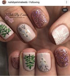 Christmas Deer Nail Designs, Short Gel Nail Designs Winter Art Ideas, Christmas Deer Nails, Fall Deer Nails, Fair Isle Nails, Reindeer Nail Art, Nail Art Winter, Chrismas Nail Art, Deer Nails