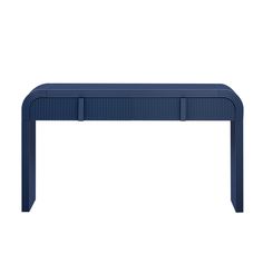 a blue table with two drawers on the top and one drawer at the bottom, against a white background