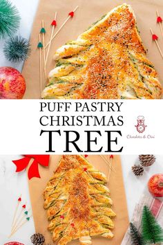 puff pastry christmas tree on a cutting board