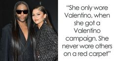 a man and woman standing next to each other in front of a black background with the words she only wore valentine's, when she got a valentine