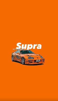 an orange car with the words supra on it