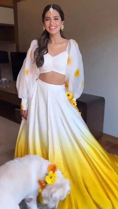 "Yellow Haldi Ceremony Wear Lehenga Choli For Women Or Girls Bridal Wear And Wedding Wear Chania Choli Indian Wedding Designer Lehnga Choli ✦✦ Lehenga, Blouse, And Dupatta Description ✦✦ ✤Lehenga Details: ➜Fabric : Silk ➜Size : Maximum Up To 42\" ➜Length : Maximum Up To 42\" ➜Flair : 3.5 Meter ➜Work : Digital print ➜Type : Semi - Stitched Or Readymade ✤Blouse Details: ➜Fabric : Silk ➜Size : Maximum Up To 42\" ➜Length : Maximum Up To 14\" ➜Work : Digital print ➜Type : Semi - Stitched Or Readymade Haldi Dress Ideas, Haldi Dress, Haldi Outfits, Lehenga Choli For Women, Crop Top Lehenga, Haldi Outfit, Choli For Women, Function Dresses, Simple Lehenga