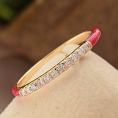 Diamond Red Enamel Ring, 14K Solid Yellow Gold Diamond Stackable Ring, Simple Enamel Ring, Unique Diamond Ring, Cute Mother's Day Gift Jewelry Details :- Item Code:- SFR-2032C Gross Weight :- 1.24 gm 14k Yellow Gold Weight :- 1.212 gm Diamond Weight :- 0.14 ct. (Si Clarity Hi Color) Ring Size: 7 us and we can make ring size as per your requirement size. ≫ FAQ below for more detail. ✦ Sizing We can adjust most items to fit your sizing preferences. Most items can be made to any size and length. Pl Yellow Gold Stackable Enamel Rings, Enamel Diamond Ring In Yellow Gold For Anniversary, Yellow Gold Enamel Diamond Ring For Anniversary, Yellow Gold Enamel Diamond Ring, Rose Gold Enamel Ring, Round Enamel Promise Ring, Enamel Round Promise Ring, Yellow Gold Enamel Stackable Rings, Gold Stackable Enamel Ring