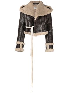 Chic Leather, Mm6 Maison Margiela, Fall Looks, Brown Beige, Biker Jacket, Calf Leather, Fashion Branding, Long Sleeves, Collar